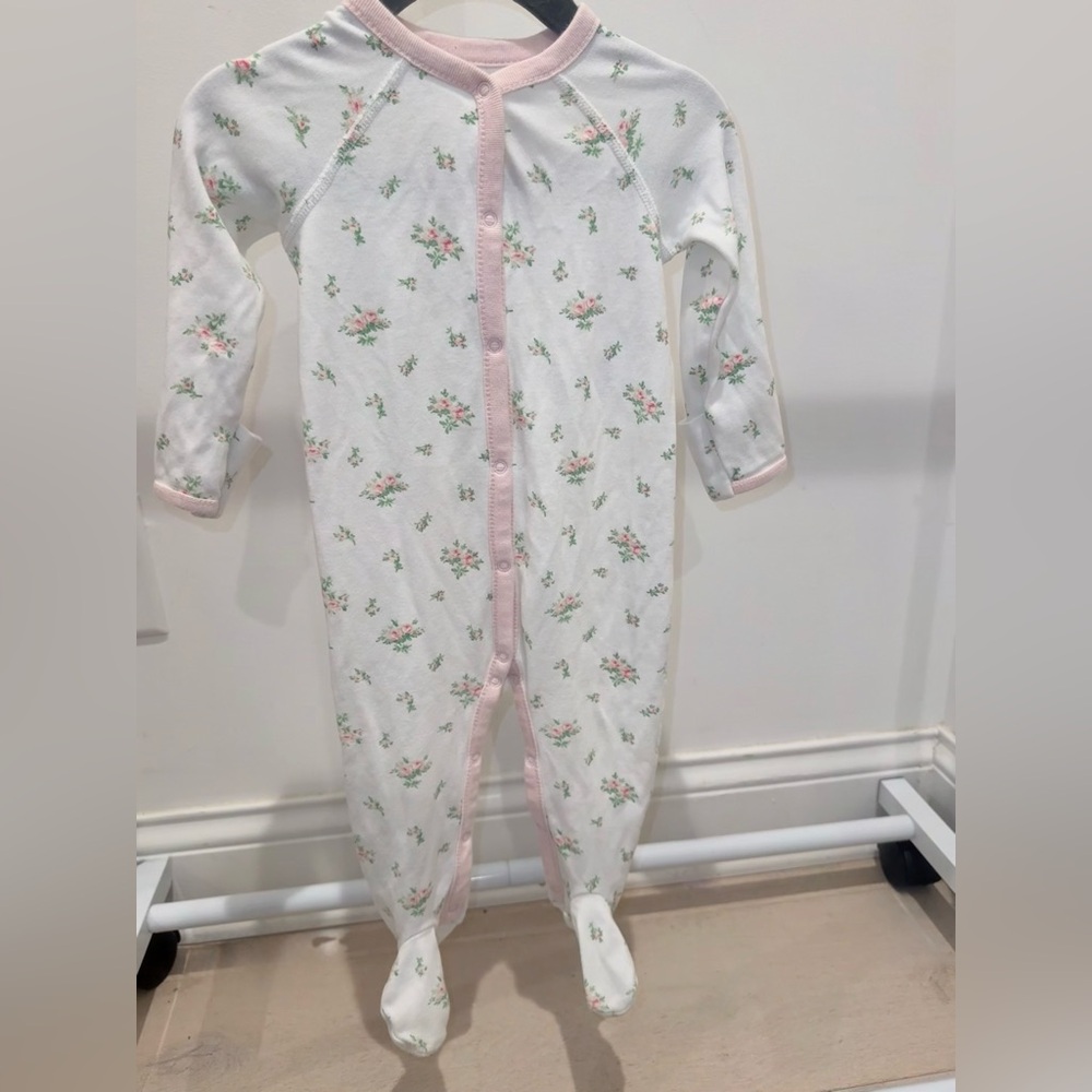 Pristine Polo Ralph Lauren Baby Girls Rosebud Pink Floral Onesie Footie 9M - Picture 2 of 4